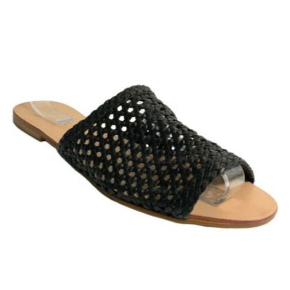 42 Gold Begonia Leather Open-toe Slide Sandals Black 9M